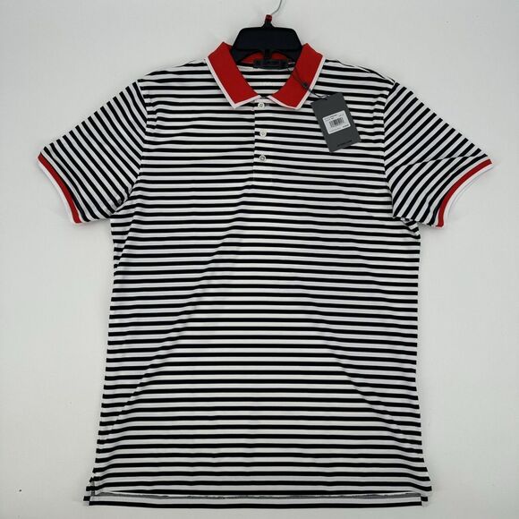 New Mens $120 G/FORE BOLD STRIPE Collared Tour Luxe Golf Polo Red White Blue - Picture 2 of 6